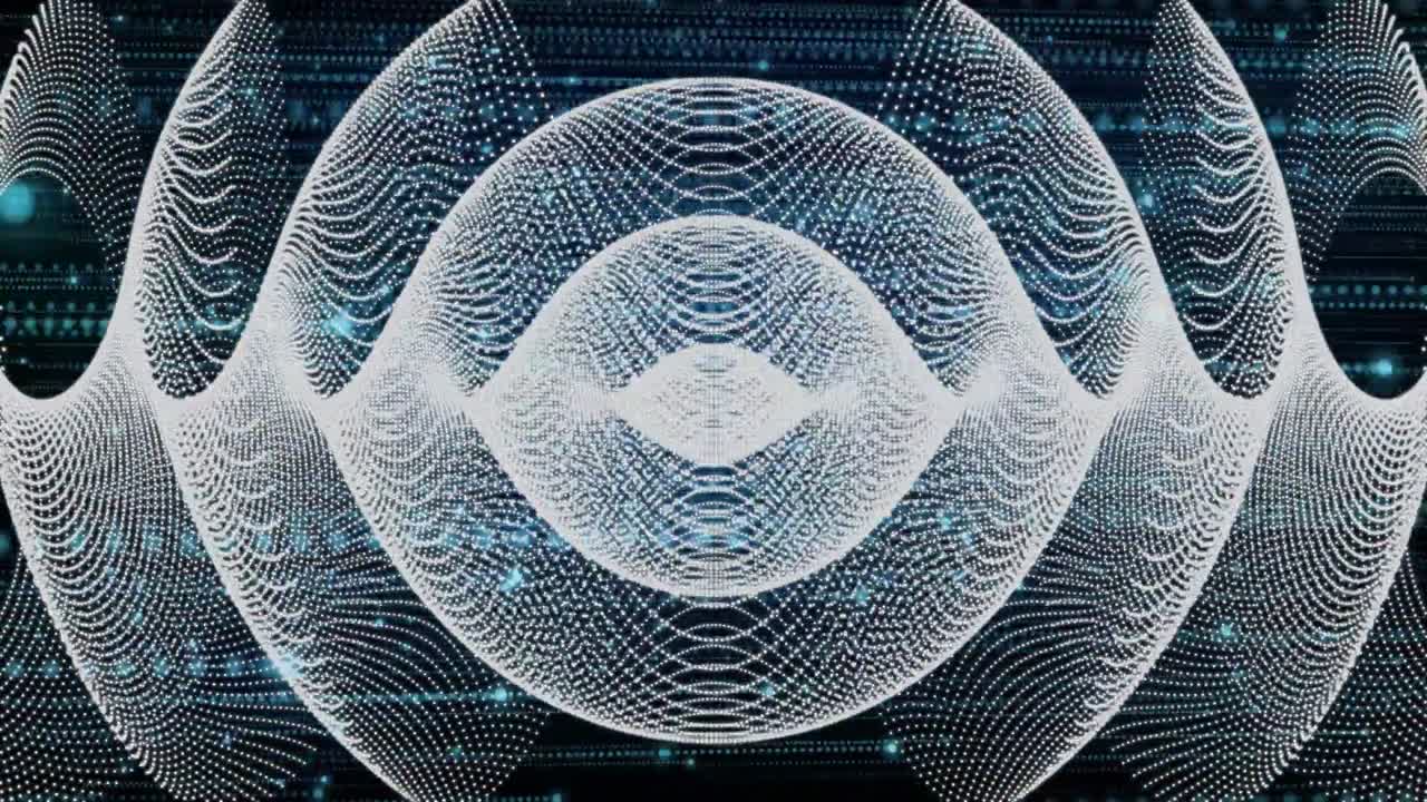 Starting code backdrop 3D mesh wave pulsing with sphere creating radiating lobes showing data pulse