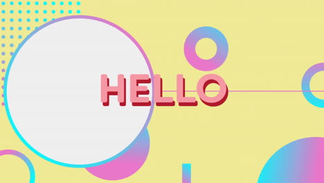 hello text animation over colorful geometric shapes on yellow background
