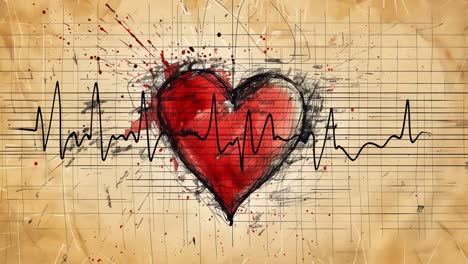 heartbeat on vintage paper