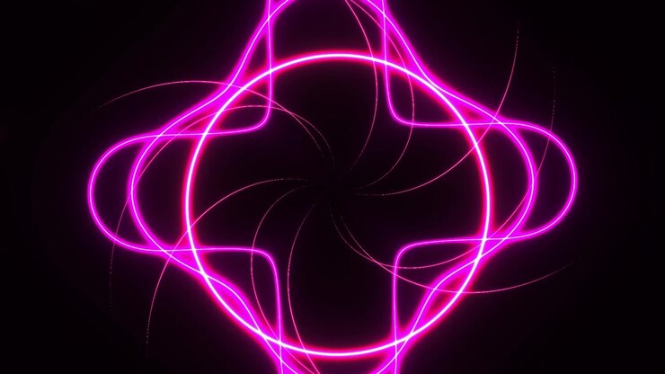 Ondas de Luz Neon Rosa Abstratas Girando no Espaço Escuro