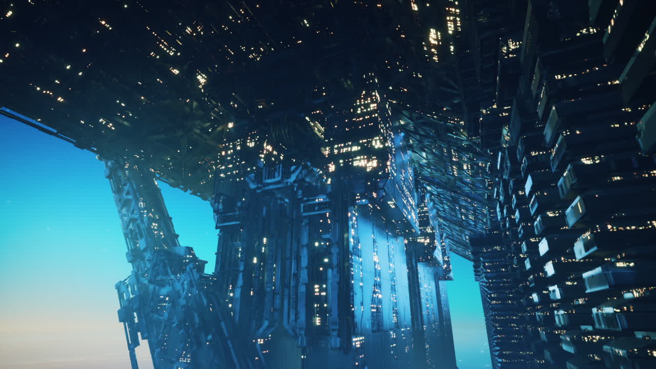 Sky high futuristic city with glowing buildings and sleek design