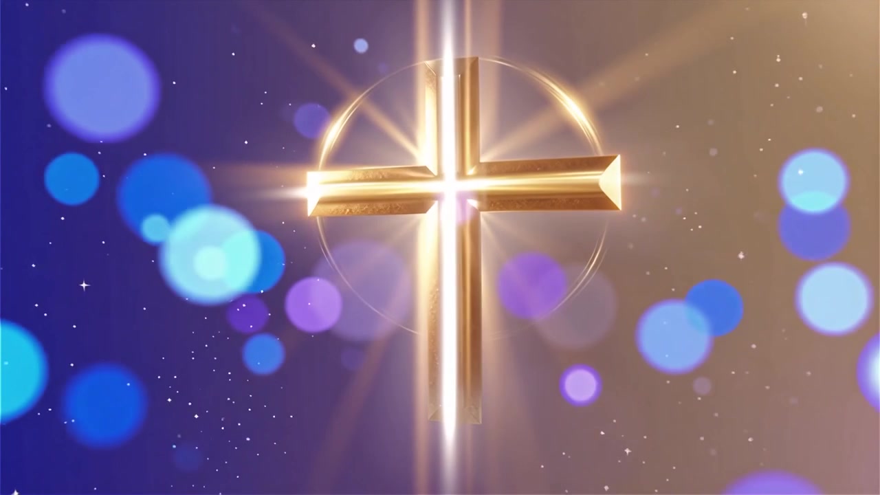 キリスト教の十字架と神聖な光が輝く礼拝用背景。
