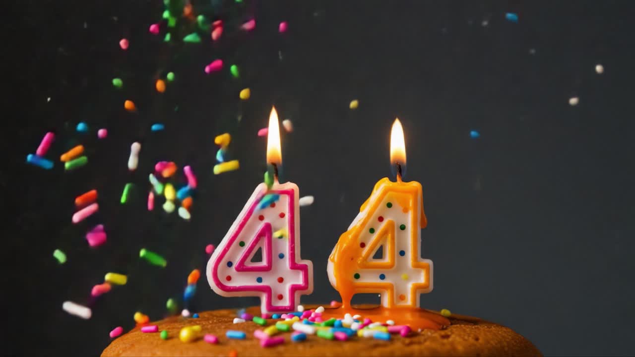 A Celebratory 44th Birthday Cake with Colorful Candles and Bright Sprinkles, Signifying a Special Milestone and Joyous Occasion Filled with Sweet Memories