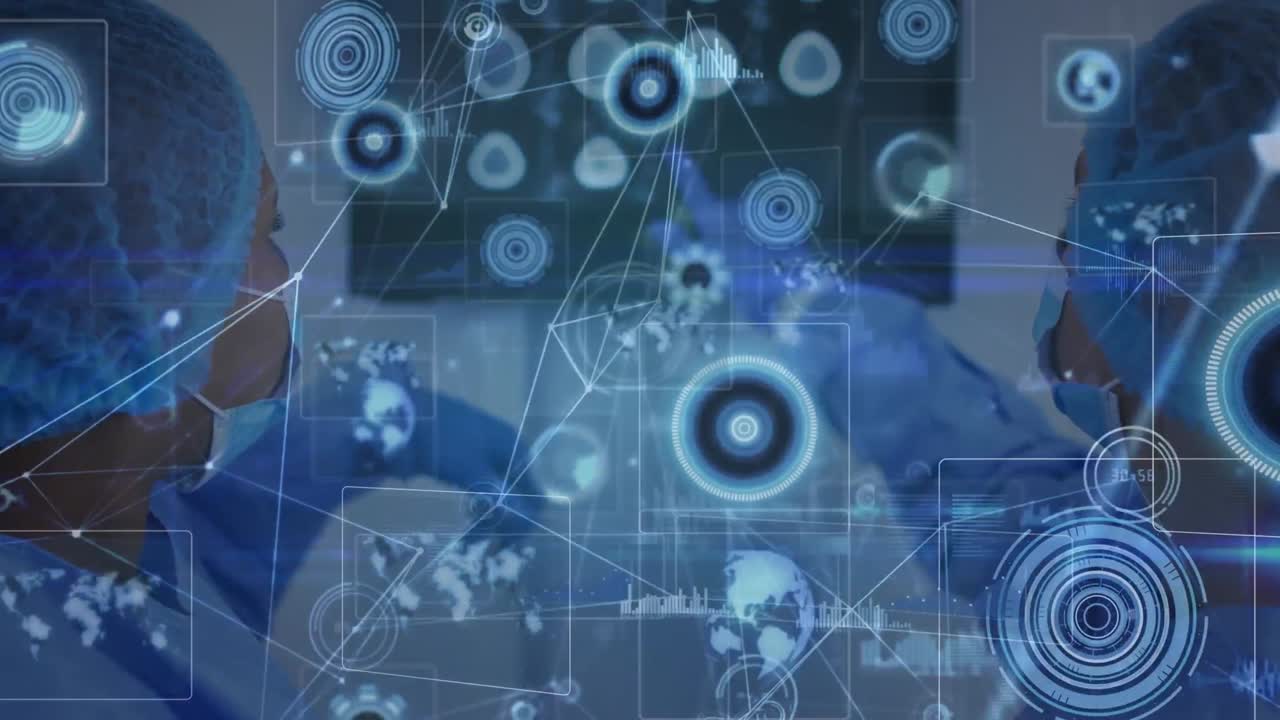 animación de la red de conexiones y procesamiento de datos en diversos cirujanos