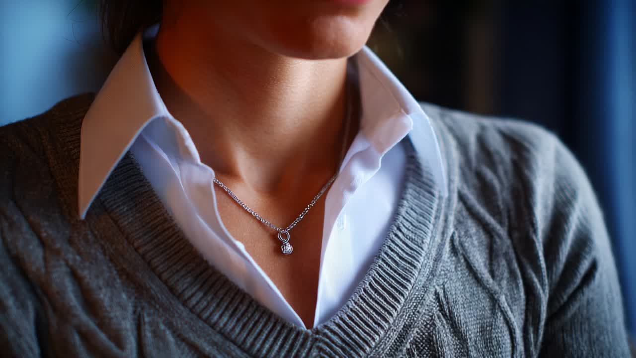 A Close-Up Portrait of a Woman Showcasing an Elegant Necklace Set Against a Softly Blurred Background, Highlighting the Intricate Design and Glamorous Touch of the Jewelry in Natural Lighting
