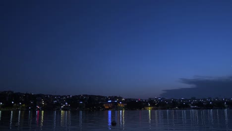 night landscape and seascape of istanbul city at night with dark blue sky color