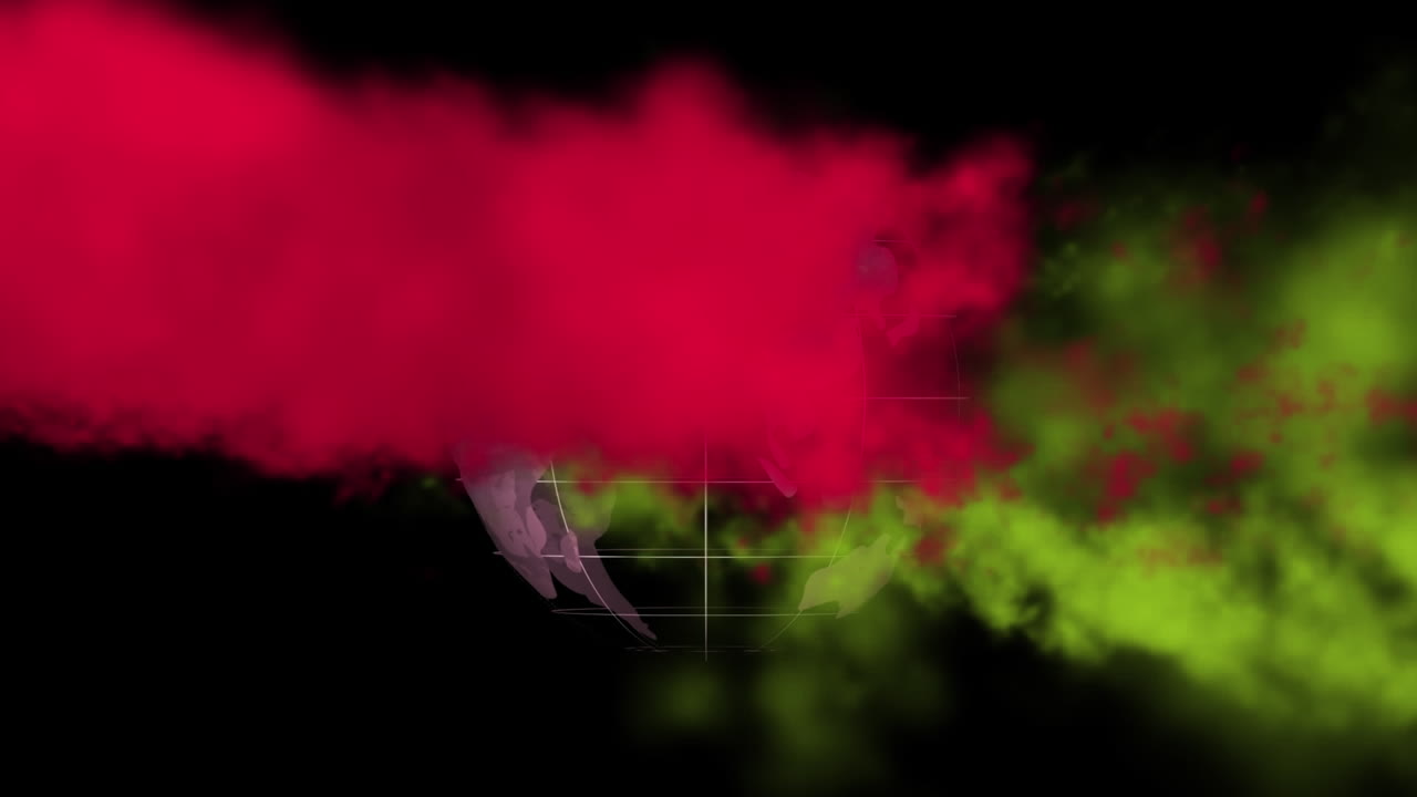 검은 바탕에 회전하는 3d 지구 위의 분홍색과 노란색 구름의 애니메이션