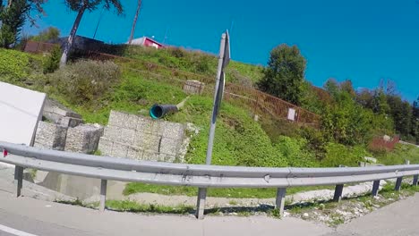 highway roadside landscape with construction and retaining walls