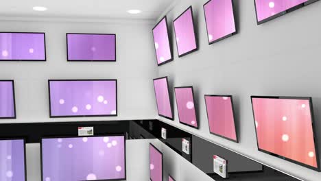 Animation-of-rows-of-television-sets-in-store-with-glowing-screens-with-copy-space