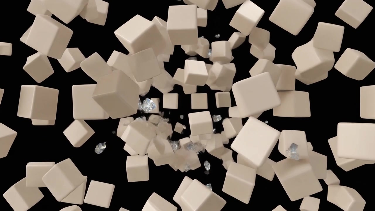 Animazione Astratta di Cubi Beige che si Disintegrano in Frammenti Fluttuanti
