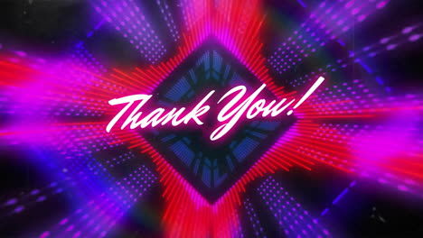 animation of thank you text over neon pattern background