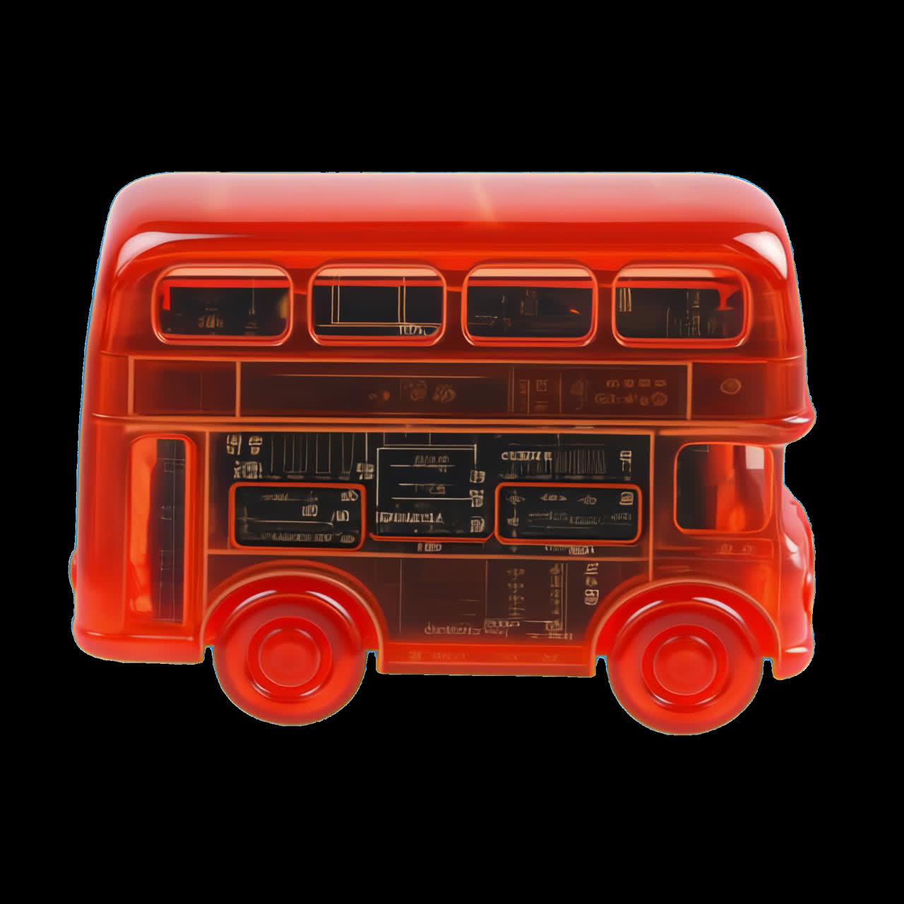 Transparent toy bus animation isolated asset, transparent 4K video, alpha channel, ProRes 4444