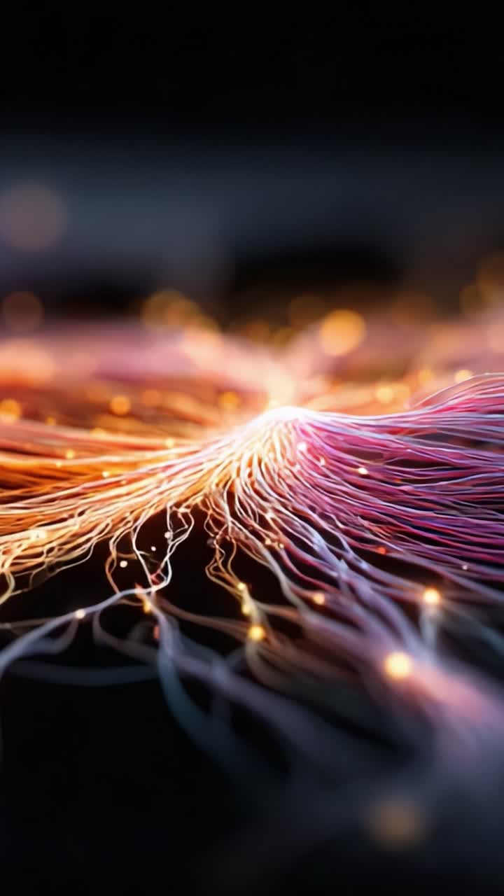 Un'esplorazione della vivace connettività: eteree scie di luce si intrecciano in una danza ipnotica, creando un'armonia visiva di colori e luminosità.