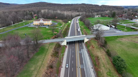 aerial of interstate highway in rural america