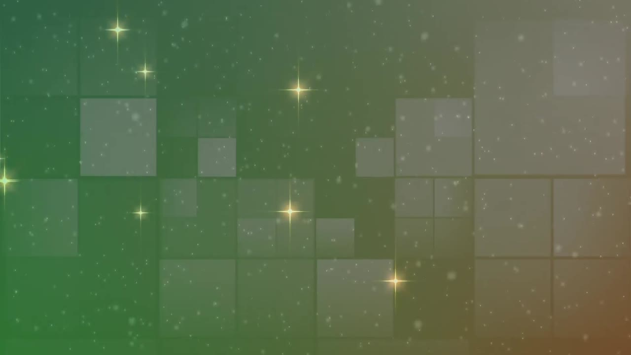 animación de estrellas de navidad que se mueven sobre el humo y cuadrados de luz en el cielo nocturno