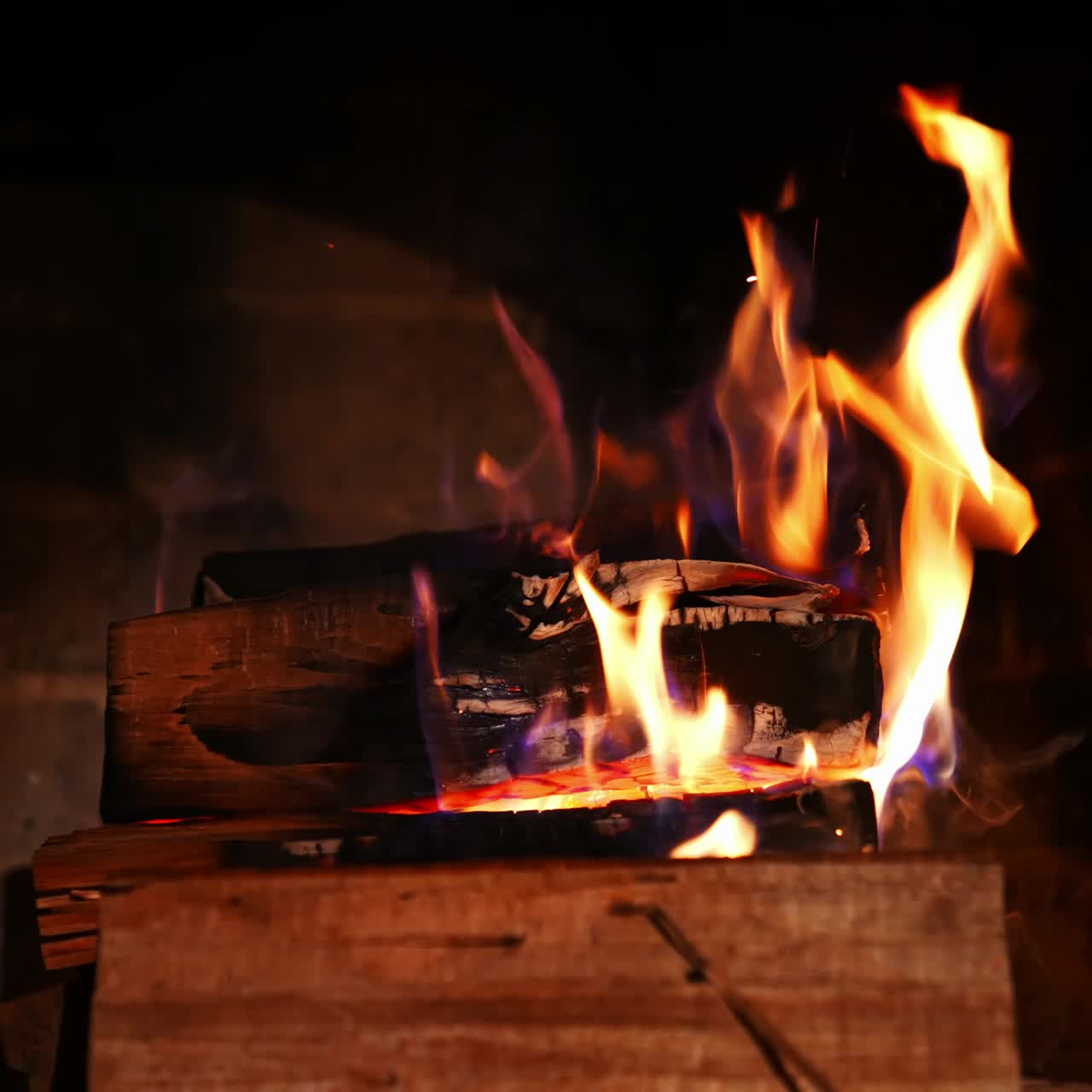 Warm cozy fire in fireplace