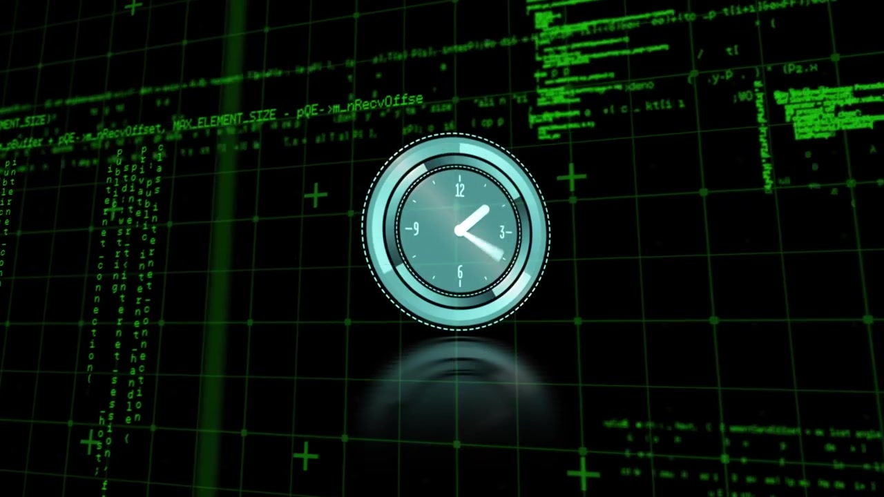 Animation of data processing clock and clock moving over gird