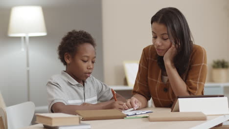 mother tutoring a child