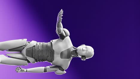 vertical of humanoid prototype moving arm and showing palm hand empty space for adding object , blue sky background, artificial intelligence futuristic task scenario 3d rendering animation