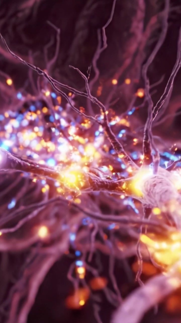 Esplorando l'intricata rete di neuroni: Una straordinaria rappresentazione visiva della connettività neurale e della comunicazione nel cervello umano.