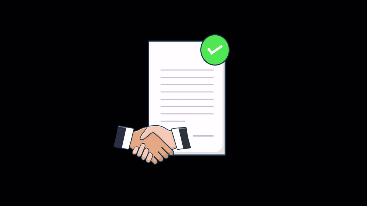 Animated Handshake Over Document with Green Checkmark