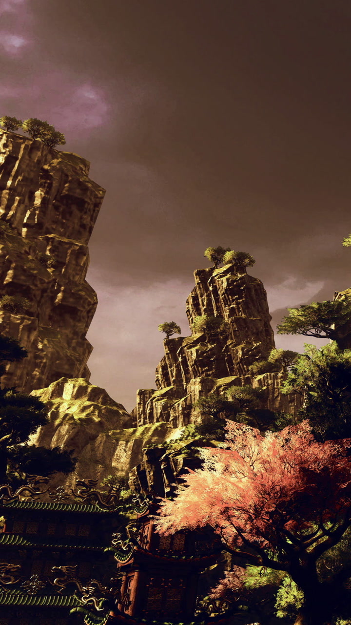 Majestic cliffs rise high under a dramatic sky filled with swirling clouds
