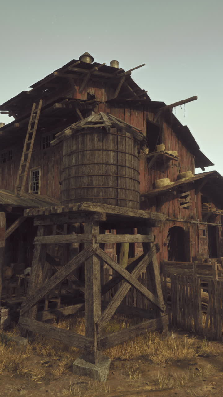 старый заброшенный сарай и водонапорная башня