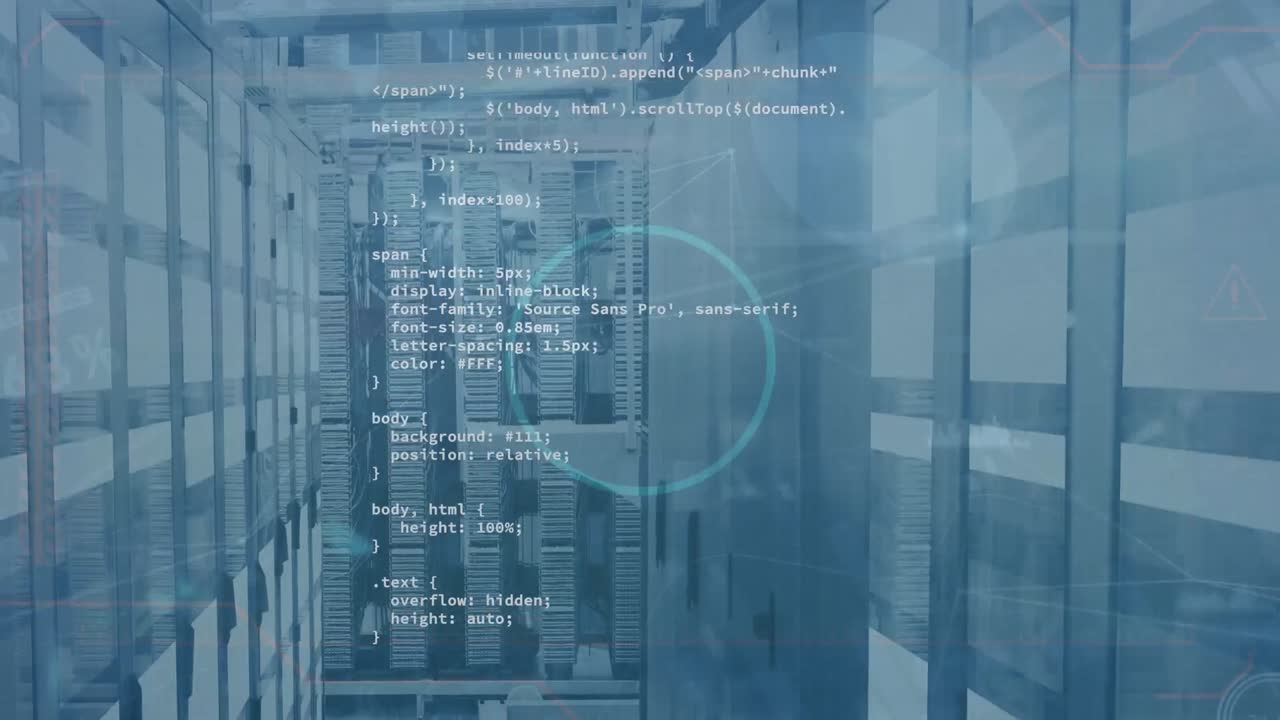 animación de formas y procesamiento de datos en la sala del servidor