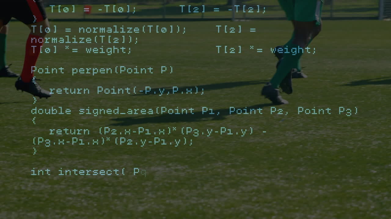 traitement de données contre une partie inférieure de l'équipe de joueurs de football masculins jouant au football sur un terrain de sport