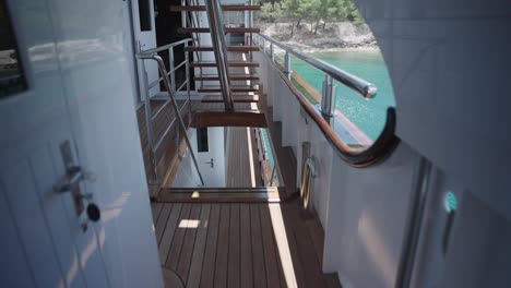 beautiful shot from the gimbal, an attractive yacht next to the seashore