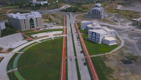 aerial view of a modern university campus under development