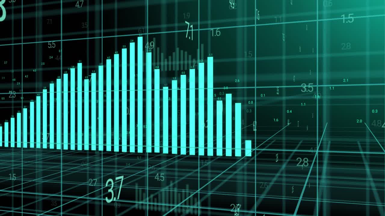 animación de gráficos azules y procesamiento de datos en cuadrícula 3d