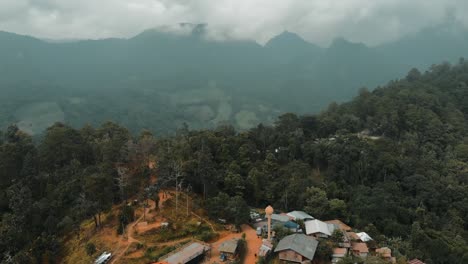 Aerial-valley-landscape-and-mountain-village-view