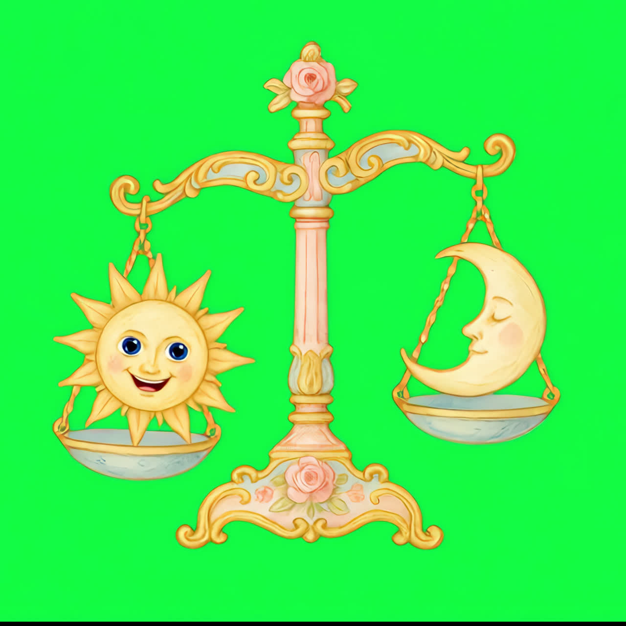 Whimsical balance of sun and moon animation isolated asset, transparent 4K video, alpha channel