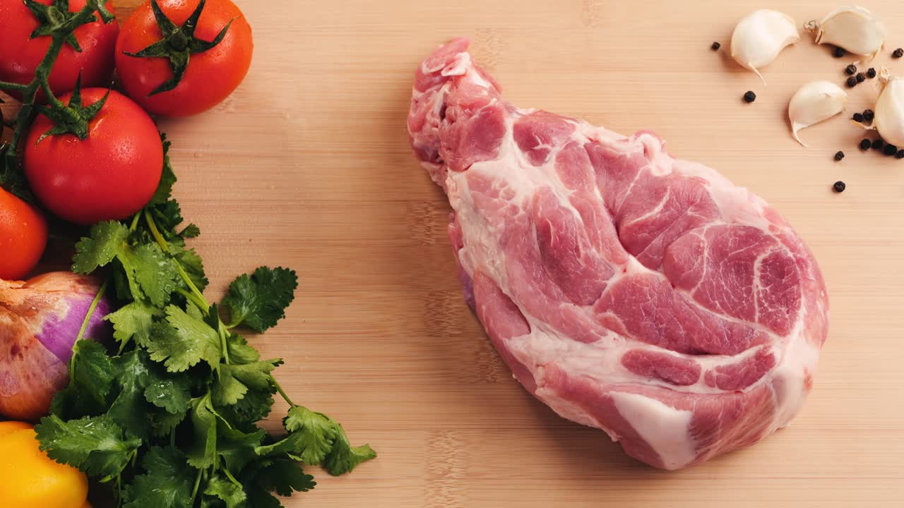 Raw Pork Chop with Vegetables