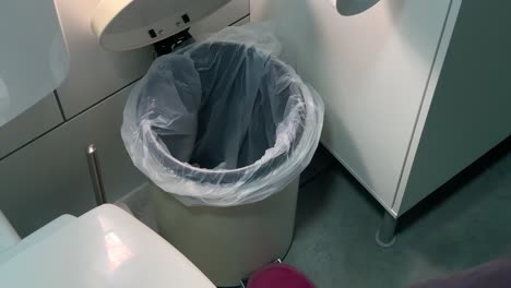 Tirar-La-Basura-Del-Pañuelo-A-La-Basura-En-El-Baño