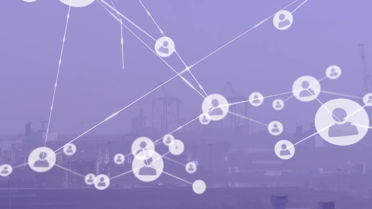 animación de la red de conexiones sobre el paisaje urbano