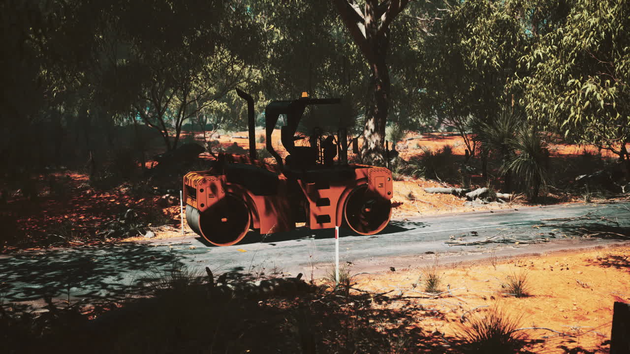 숲 속 의 도로 롤러 트랙터