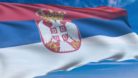flag of sebia with fabric structure against a cloudy sky (loopable)