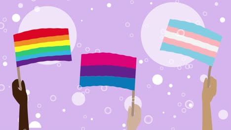 2d animation of multiethnic people waving lgbt and transgender flags