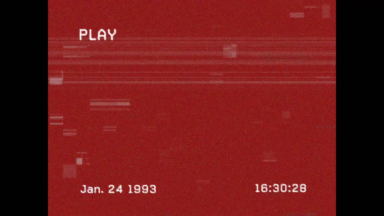 Animation of play digital interface recording on screen on red background