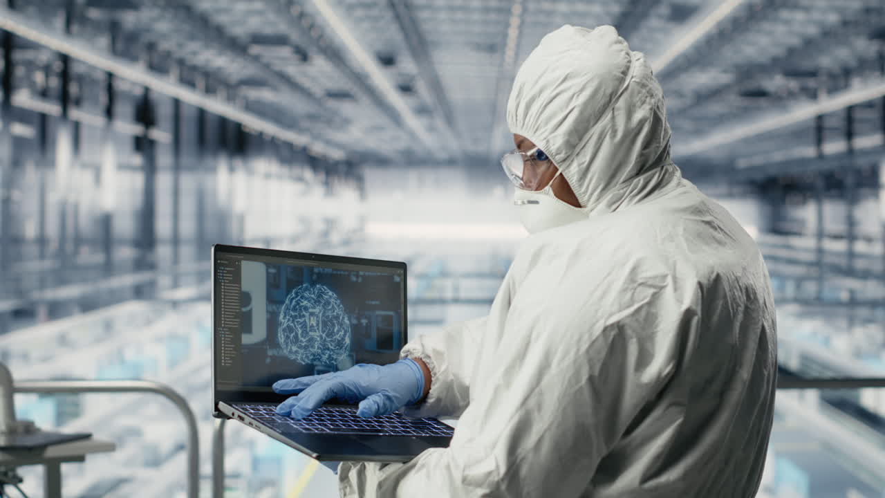 Hardware developers in microchip factory using AI to optimize semiconductor