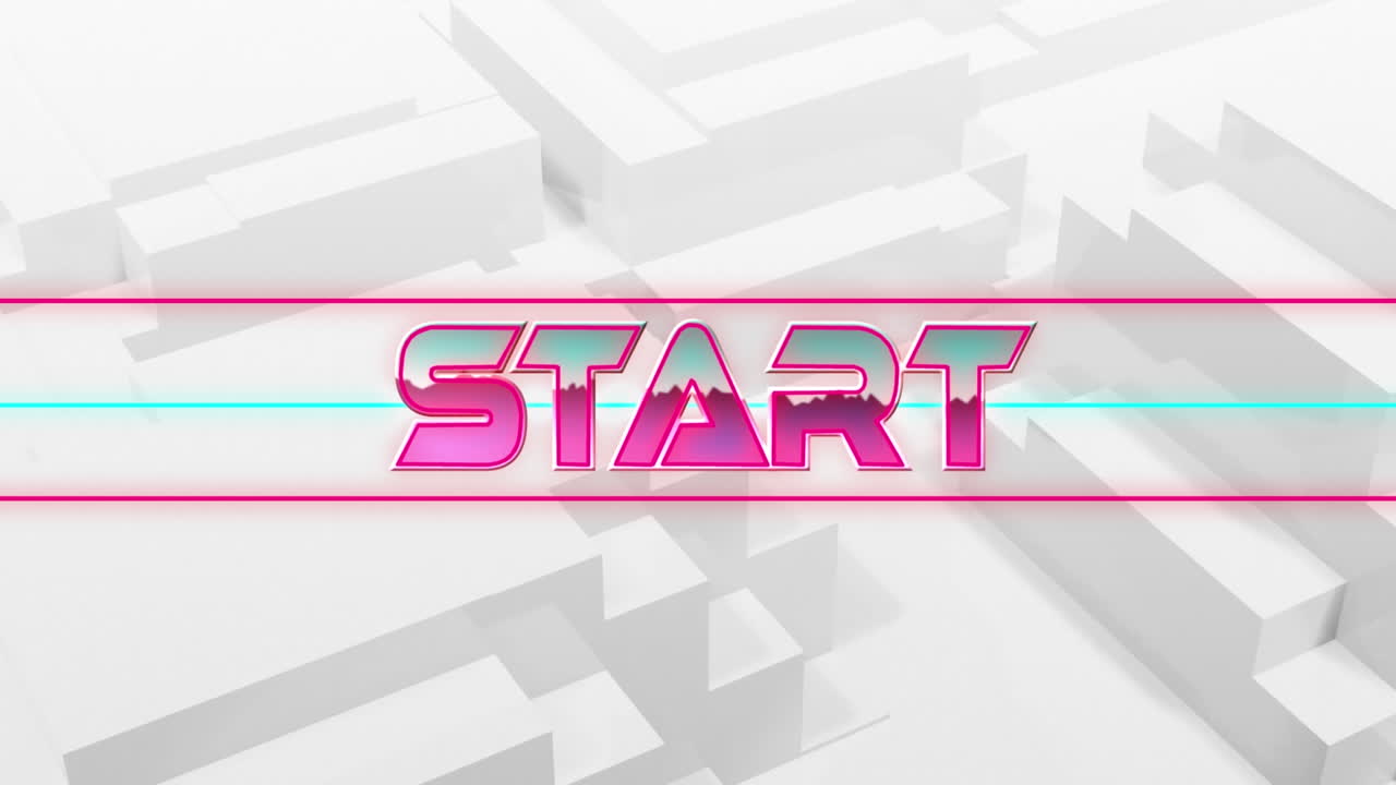 animación del texto de inicio sobre formas en movimiento sobre fondo blanco