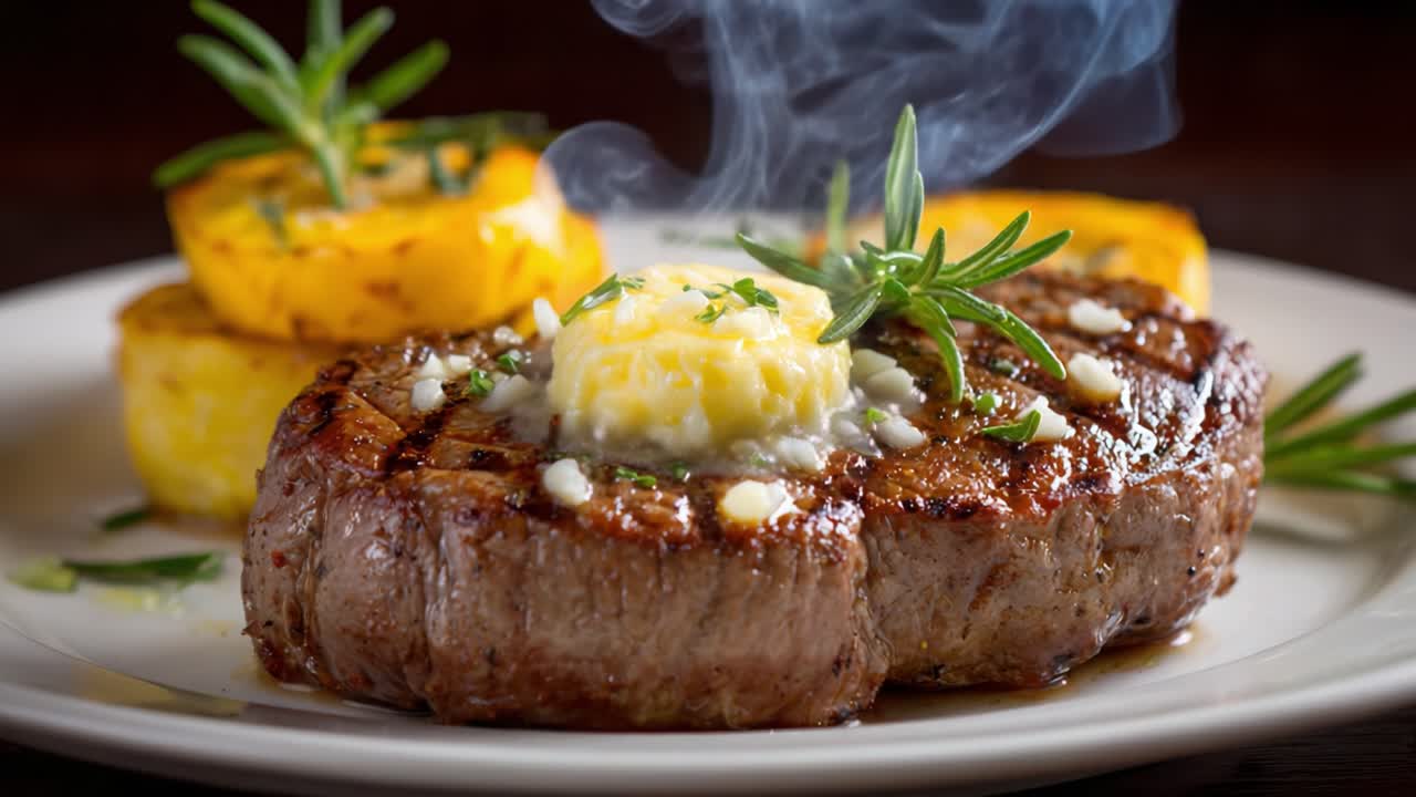 A Deliciously Grilled Steak Served with Steamed Vegetables and Fresh Herbs, Showcasing Juicy Flavors and Smoky Aromas, Perfect for Gourmet Dining Experiences