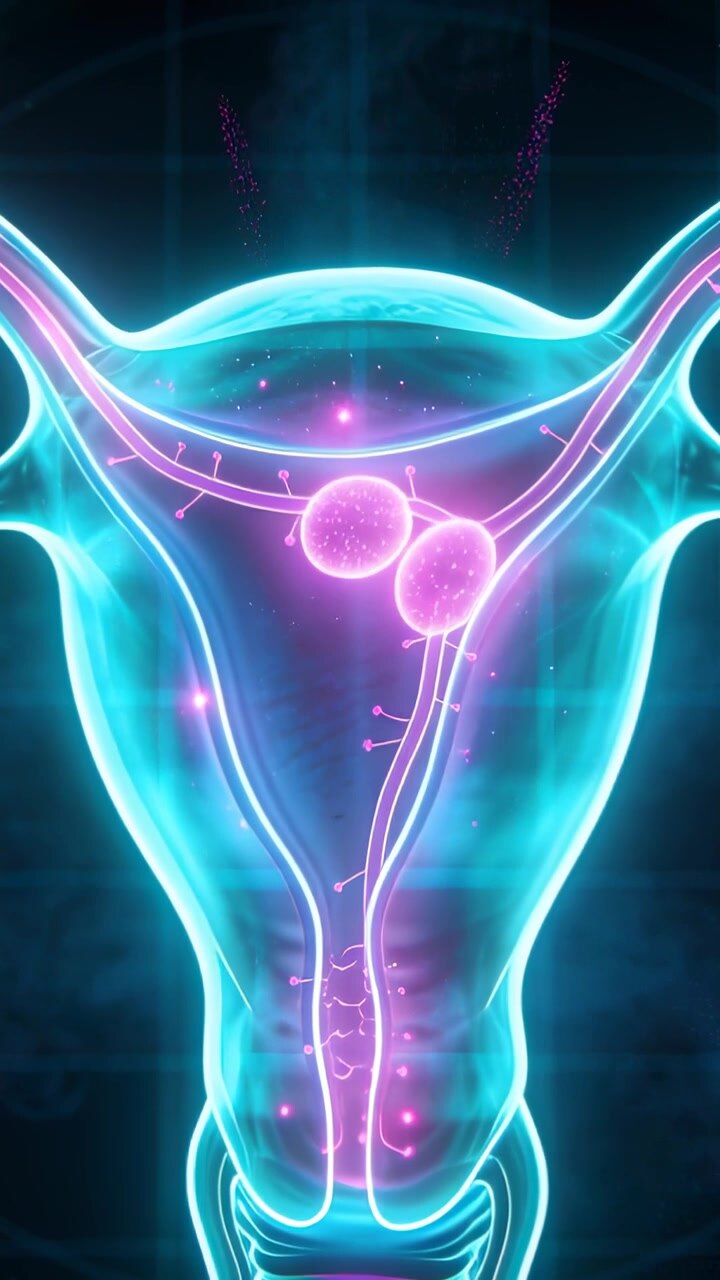 Vertical video: Showing womb and tubes undergoing ovary release, sending eggs into cavity in demo