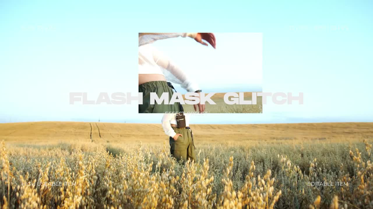 Unge kvinner poserer med blitsmaske og glitch-effekt i utendørs omgivelser.
