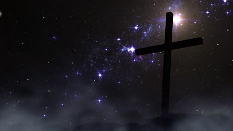 silhouette cross with stars background in space