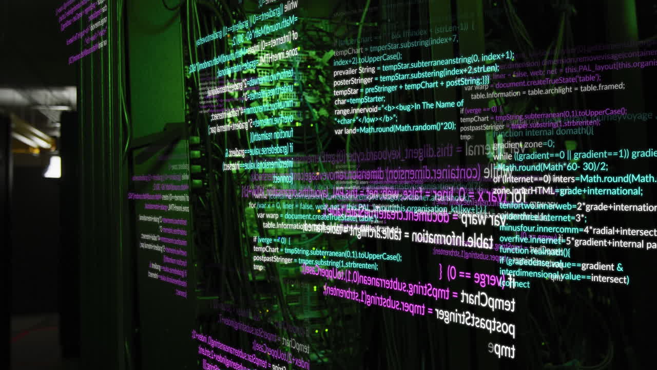 animação do processamento de dados contra a sala de servidores de computador