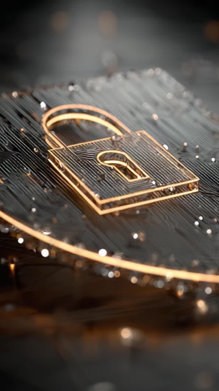 A Glimmering Lock Graphic Illustration Represents Digital Security and Protection, Perfect for Concepts Related to Security Technologies and Cyber Safety