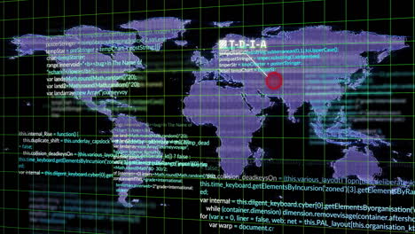 animation of digital data processing over world map